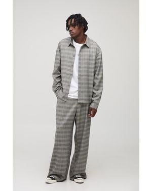 BoohooMAN Tall Oversized Heritage Flannel Overshirt - Grey