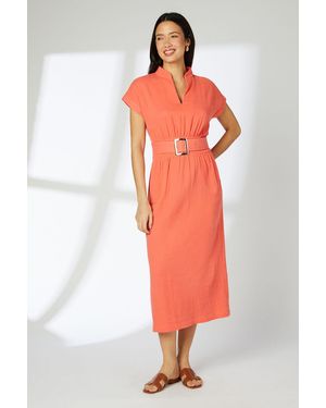 PRINCIPLES Gauze Belted Midi Dress Cotton - Red