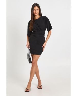 Boohoo Cap Sleeve Ruched Waist Detail Mini Dress - Black