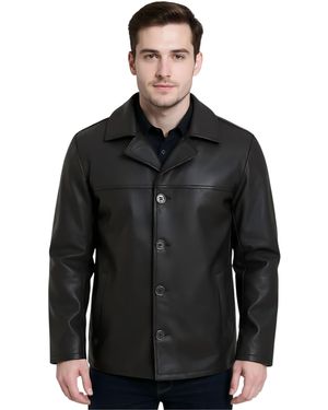 Infinity Leather 4 Button Italian Blazer Jacket - Black