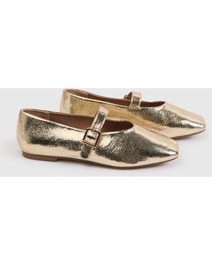 Boohoo Extra Wide Fit Square Toe Ballet Flats - Metallic