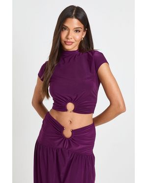 Boohoo Double Layer Slinky Cropped Top With Ring Triim - Purple
