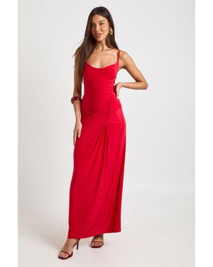 Boohoo Slinky Ruched Side Maxi Skirt - Red