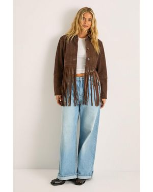 Nasty Gal Real Suede Fringe Jacket - Blue