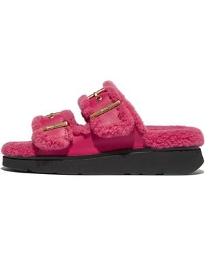 Fitflop Wild Raspberry Gen Ff Buckle 2 Bar Leather Slide - Pink