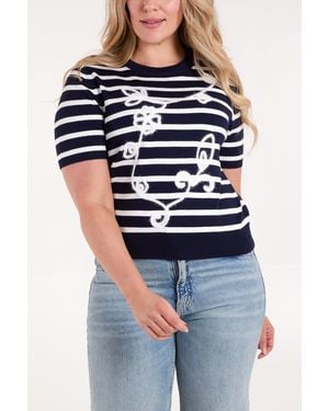 Blue Vanilla Embroidered Stripe Top - Blue