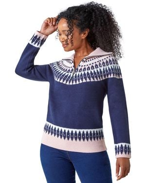 Roman Petite Fairisle Zip Detail Jumper - Blue