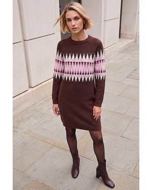 Roman Fairisle Knit Jumper Dress - Brown