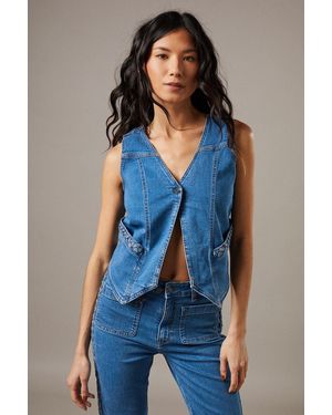 Warehouse Button Front Denim Waistcoat Co-Ord - Blue
