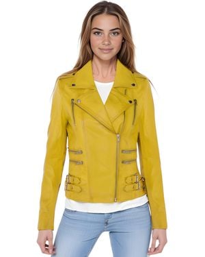 Infinity Leather Brando Biker Jacket-Constantia Lamb Leather - Yellow