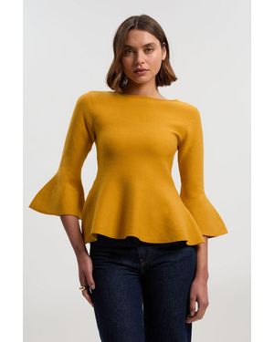 Karen Millen Compact Wool Look Knit Bell Sleeve Top - Yellow
