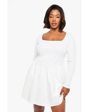 Boohoo Plus Contrast Fabric Skater Dress - White