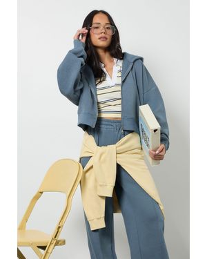 Boohoo Boxy Balloon Sleeve Oversized Zip Through Hoodie - Blue