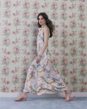 River Island Slip Maxi Dress Halter Neck Floral - Grey
