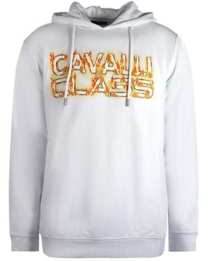 Roberto Cavalli Fire Logo Hoodie Cotton - White
