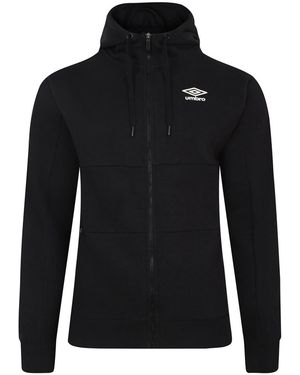 Umbro Hooded Neck Ribbed Cuff Full Zipper Sweatshirt Jacket - Black