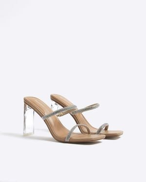 River Island Heeled Sandals Wide Fit Diamante Strap Textile - White