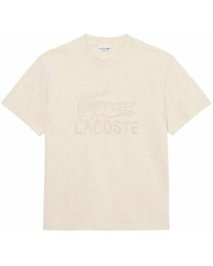 Lacoste T-Shirt Katoen Met Logo - Naturel