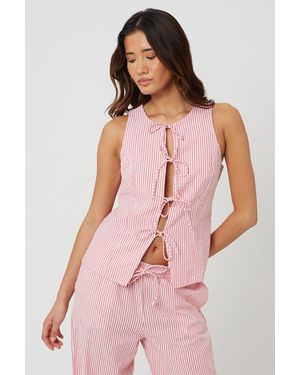Brave Soul Woven Stripe Tie Front Waistcoat - Pink