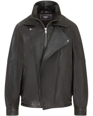 Infinity Leather Lamb Big Bomber Biker Blouson Oversized Jacket - Black