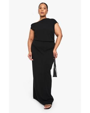 Boohoo Plus Rouched Asymmetric Maxi Dress - Black