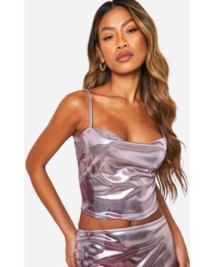 Boohoo Foil Cowl Neck Cami Top - Purple