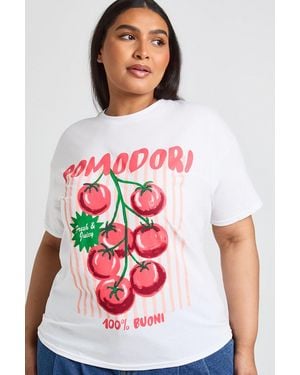 Boohoo Plus Pomodori Printed T Shirt - White