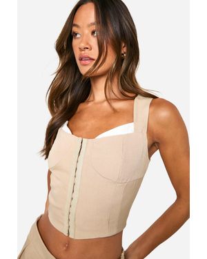 Boohoo Tall Contrast Detail Hook And Eye Corset Top - Natural