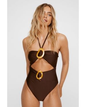 Nasty Gal Abstract Ring Cut Out Bandeau Swimsuit - Brown