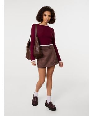 Pink Vanilla Suede Skort Slit Skirt - Red