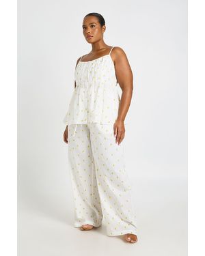 Boohoo Plus Waffle Lemon Pyjama Trouser - White