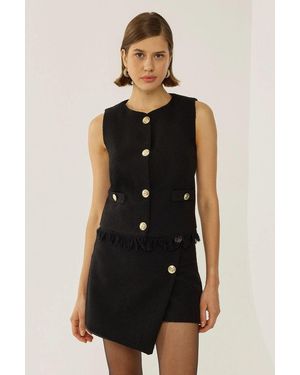 Hiccup Button Detailed Tweed Vest - Black