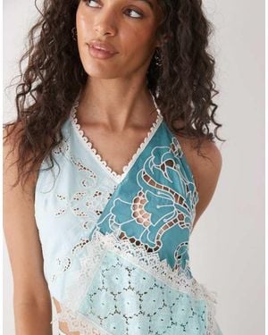 Collusion Iconic Mixed Crotchet Halter Top - Blue