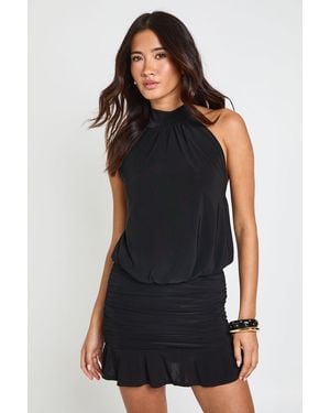 Boohoo High Neck Open Back Mini Dress With Drop Waist - Black