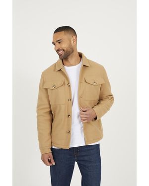 Brave Soul Faux Wool Button Through Padded Shacket - Natural
