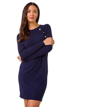 Roman Button Detail Knitted Dress - Blue