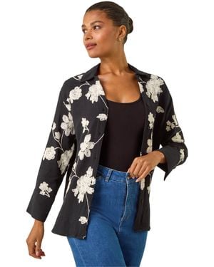 Roman Floral Embroidered Collared Shirt - Black