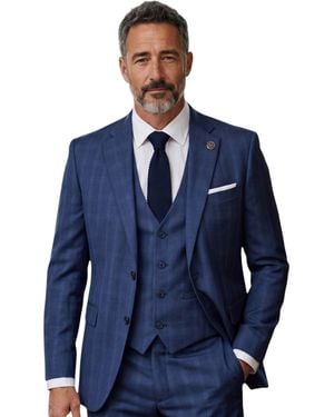 TruClothing Prince Of Wales Check 3 Piece Tailored Formal Suit - Blue