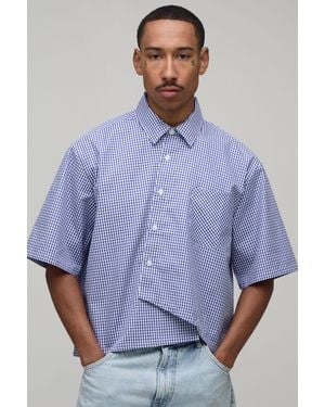BoohooMAN Oversized Boxy Asymmetric Gingham Shirt - Purple