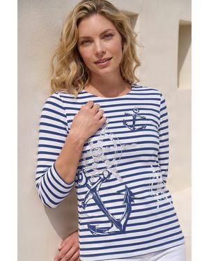 Roman Anchor Stripe Print Top - Blue