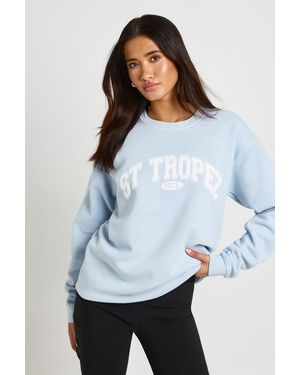 Boohoo St Tropez Printed Washed Oversized Sweatshirt - White