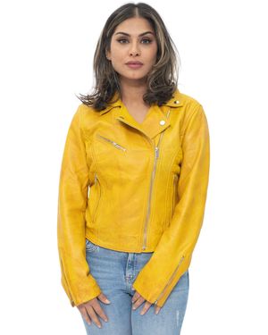 Infinity Leather Classic Biker Brando Jacket-Baku - Yellow