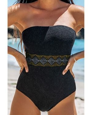 Azura Exchange Geometric Trim High Waist Strapless One Piece Swimsuit - Black