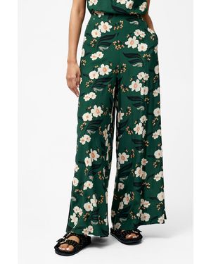 French Connection Floral Print Wide Leg High Waisted Stretch Trousers - Green