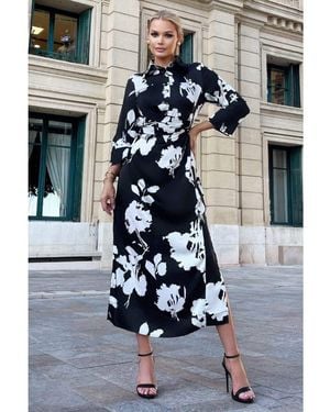 Ax paris off white abstract print chiffon midi dress hotsell