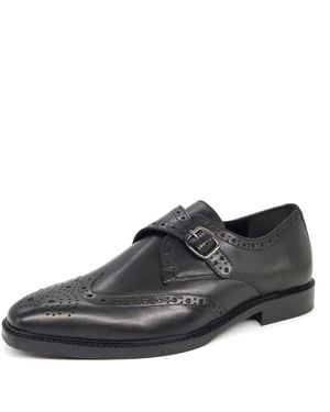 HX London Barnet Leather Brogue Monk Shoes - Black