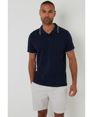Threadbare Cotton Contrast Revere Collar Polo Shirt - Blue