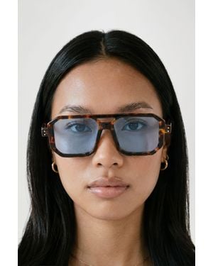 Boohoo Oversized Squared Lens Aviator Sunglasses - Black