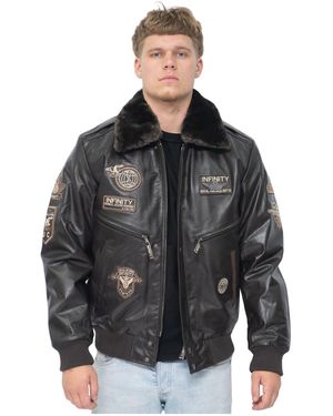 Infinity Leather Us Air Force Bomber Jacket-Wellington - Black