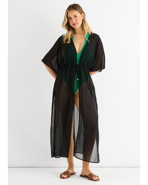 Gini London Flowy Open Front Beach Cover Kimono - Black